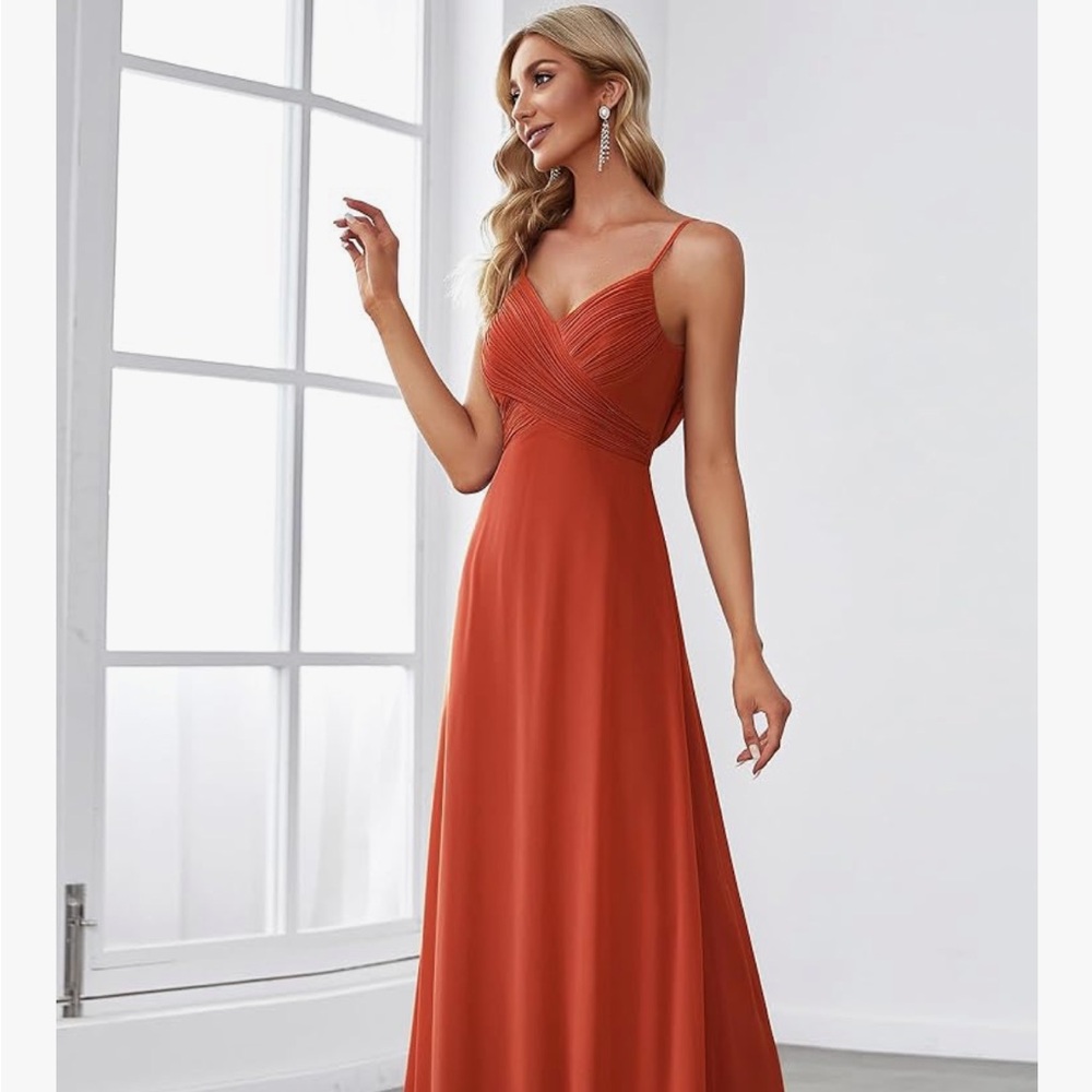 Brand New with Tags Ever Pretty Rust Spaghetti Strap Backless Chiffon Gown